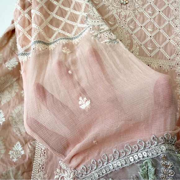 Maria.B Pakistanis Embroidered Beaded Dress Pink Peach Dress Size M - Picture 6 of 8